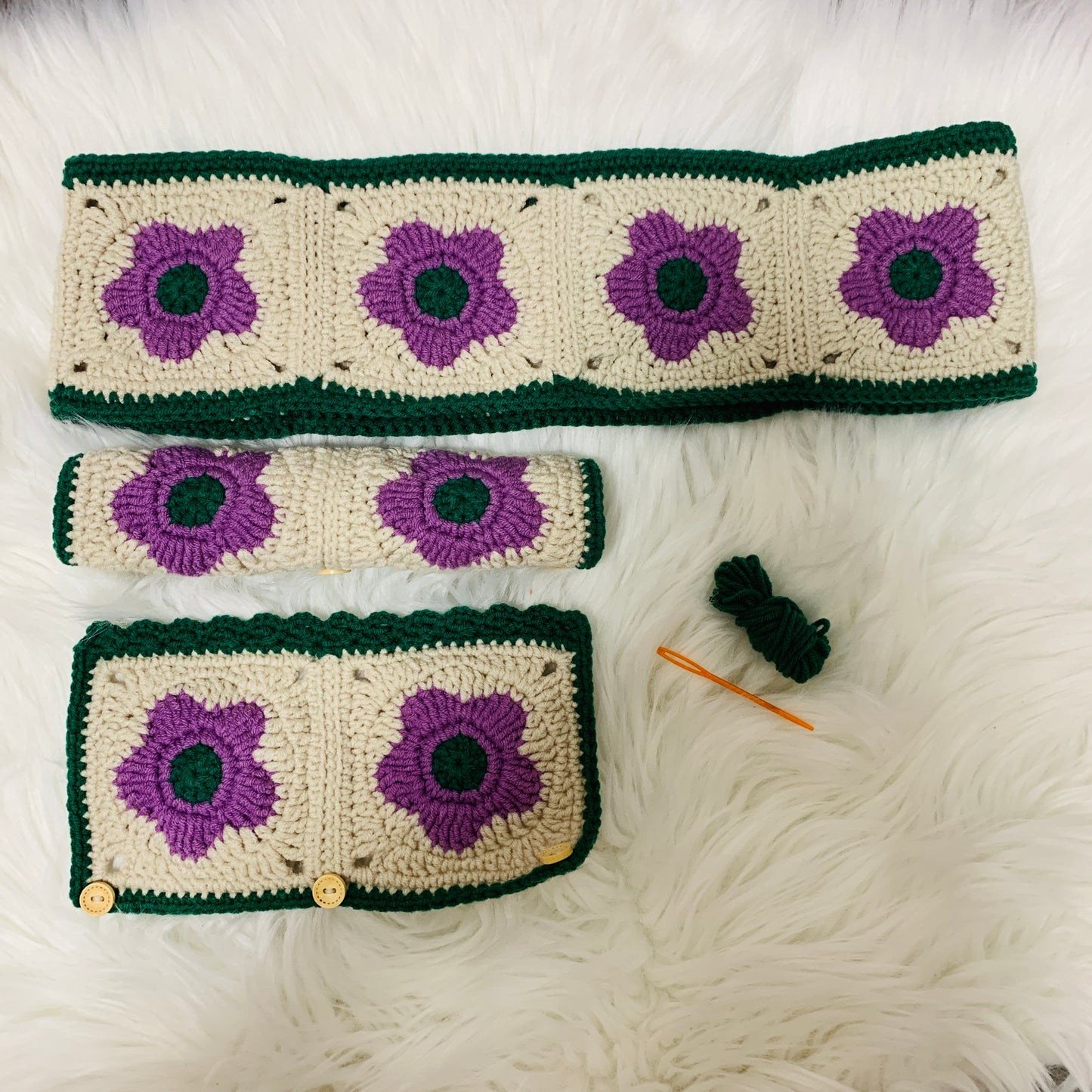 Handmade crochet Steering Wheel Cover for women, cute daisy flower seat belt Cover, kawaii Car interior Accessories decorations