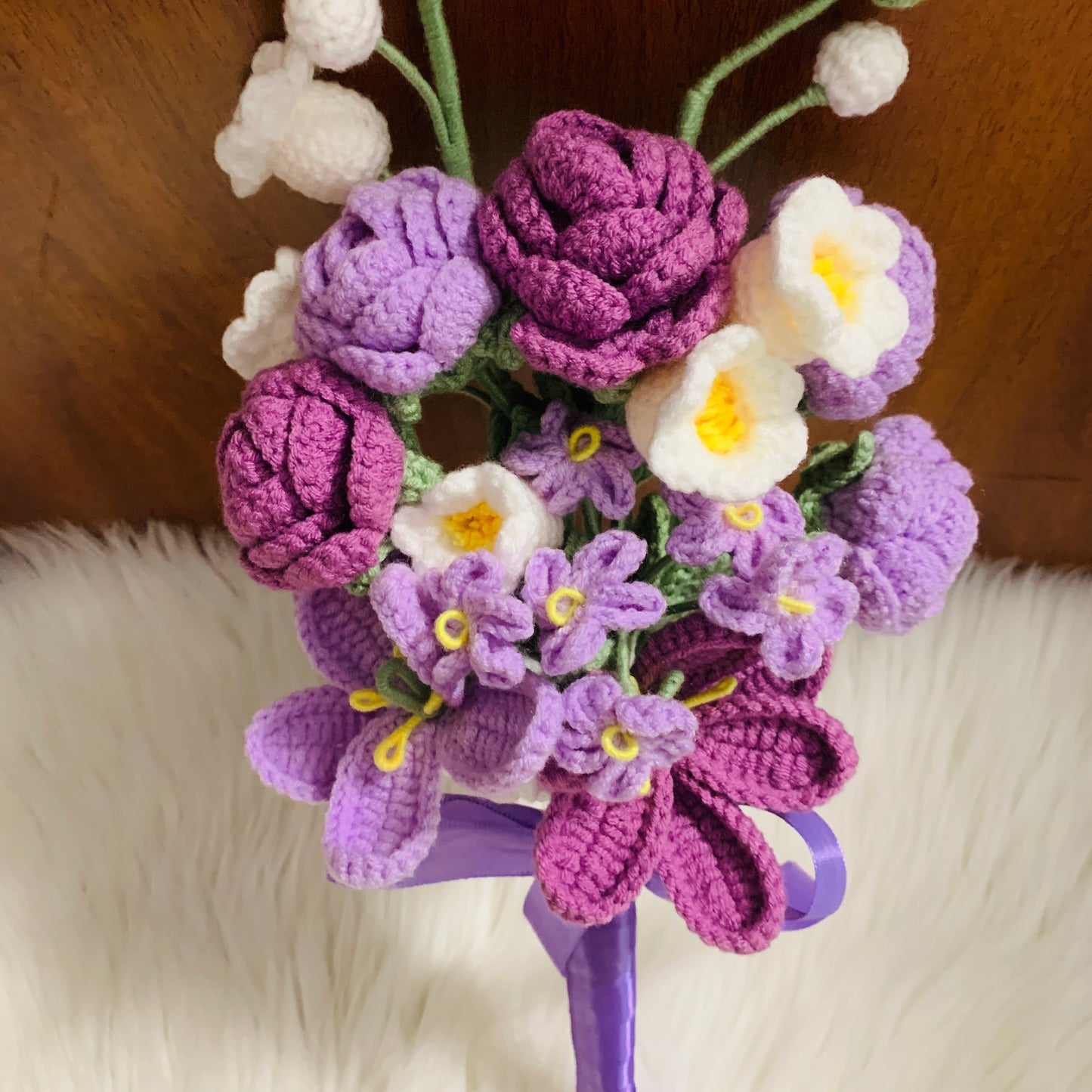 Crochet flowers tulip flower rose forget me not Lily of the valley wedding flower cute A bunch of flower Anniversary bouquet Bridal bouquet