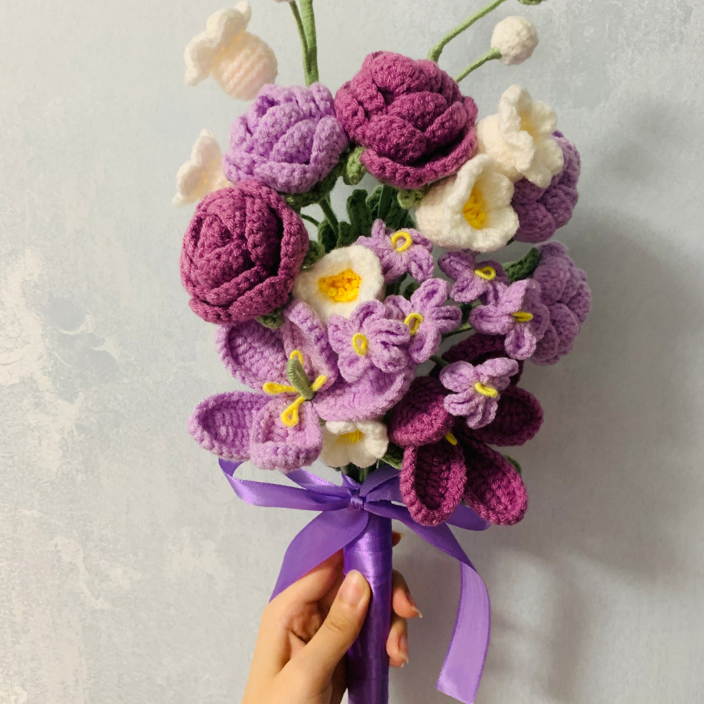 Crochet flowers tulip flower rose forget me not Lily of the valley wedding flower cute A bunch of flower Anniversary bouquet Bridal bouquet