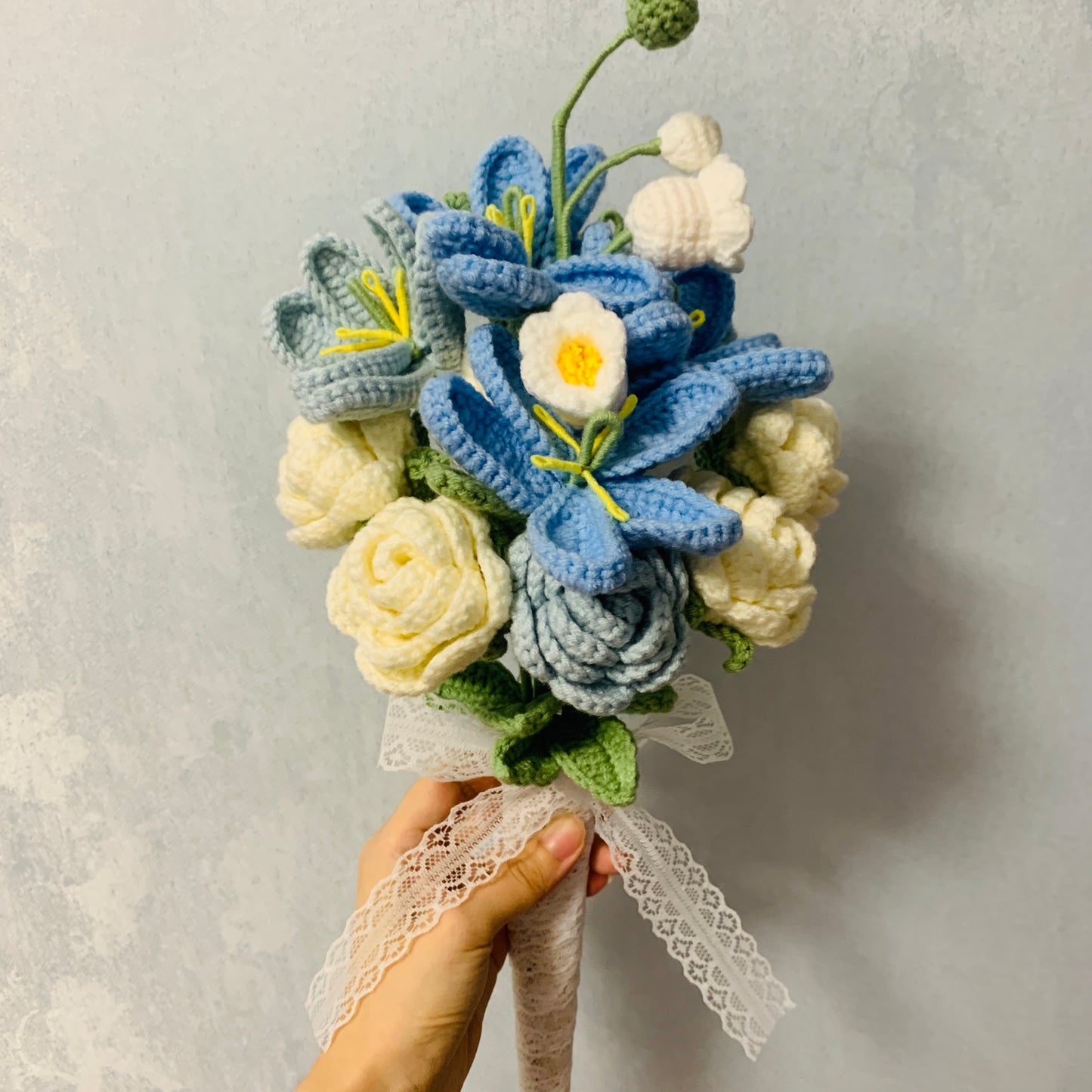 Crochet flowers tulip flower rose forget me not cute wedding Gift, Bridesmaid Gifts A bunch of flower Anniversary bouquet Gift for her