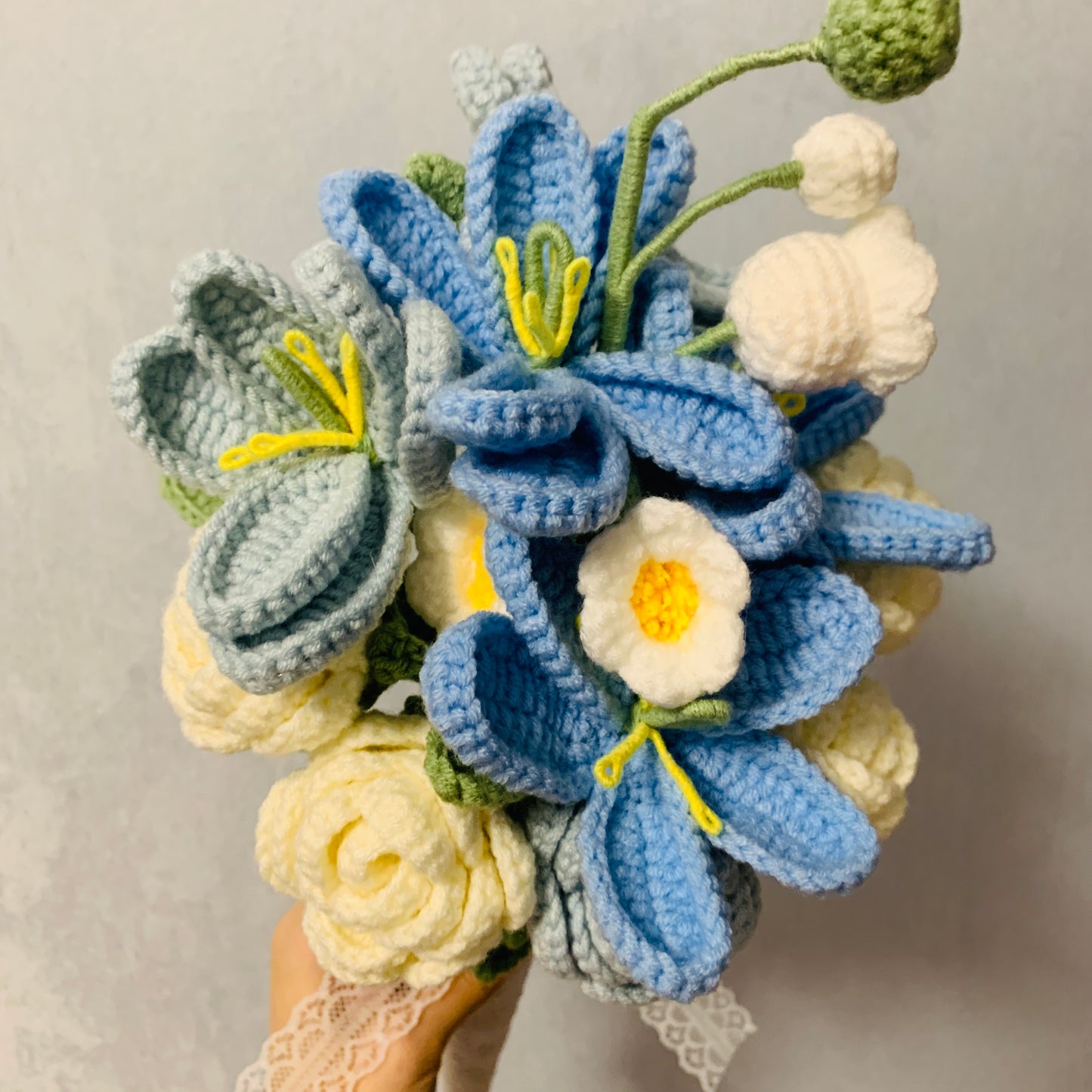 Crochet flowers tulip flower rose forget me not cute wedding Gift, Bridesmaid Gifts A bunch of flower Anniversary bouquet Gift for her