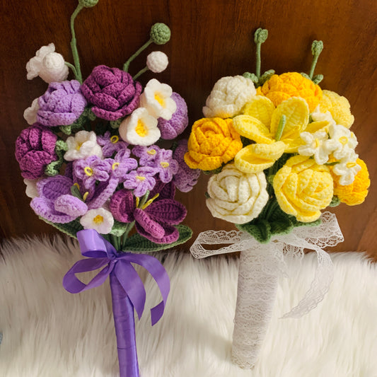 Crochet flowers tulip flower rose forget me not Lily of the valley wedding flower cute A bunch of flower Anniversary bouquet Bridal bouquet