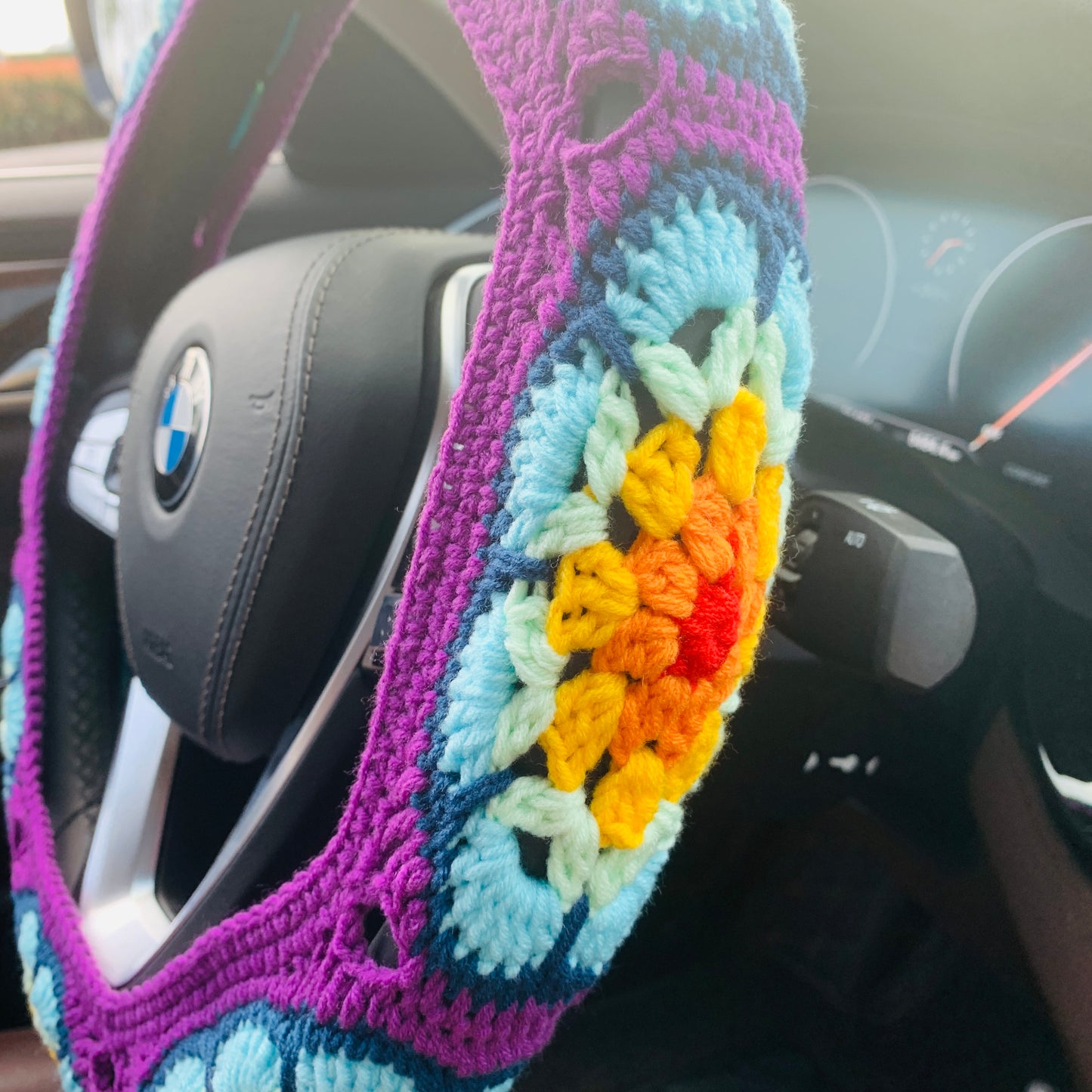 Steering Wheel Cover for women, Crochet cute flower seat belt Cover, Car Accessories decorations