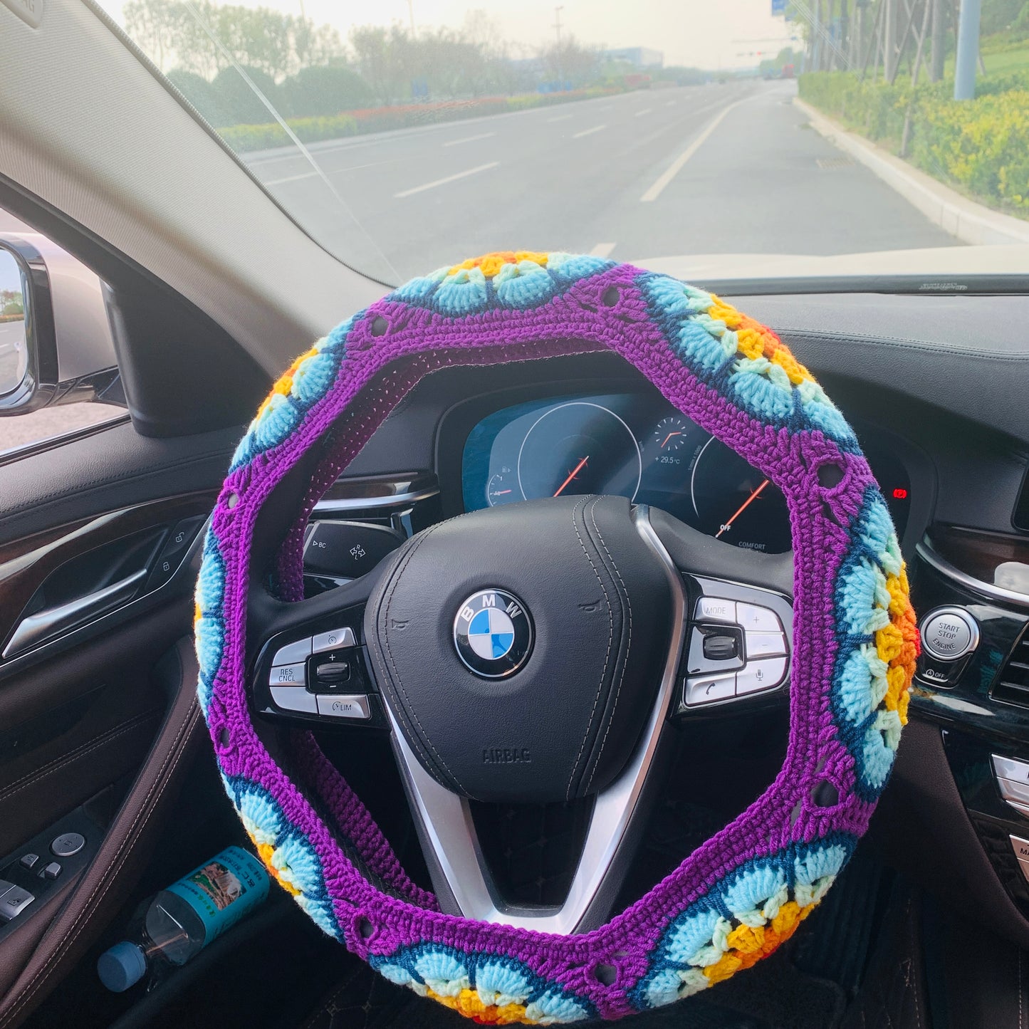 Steering Wheel Cover for women, Crochet cute flower seat belt Cover, Car Accessories decorations