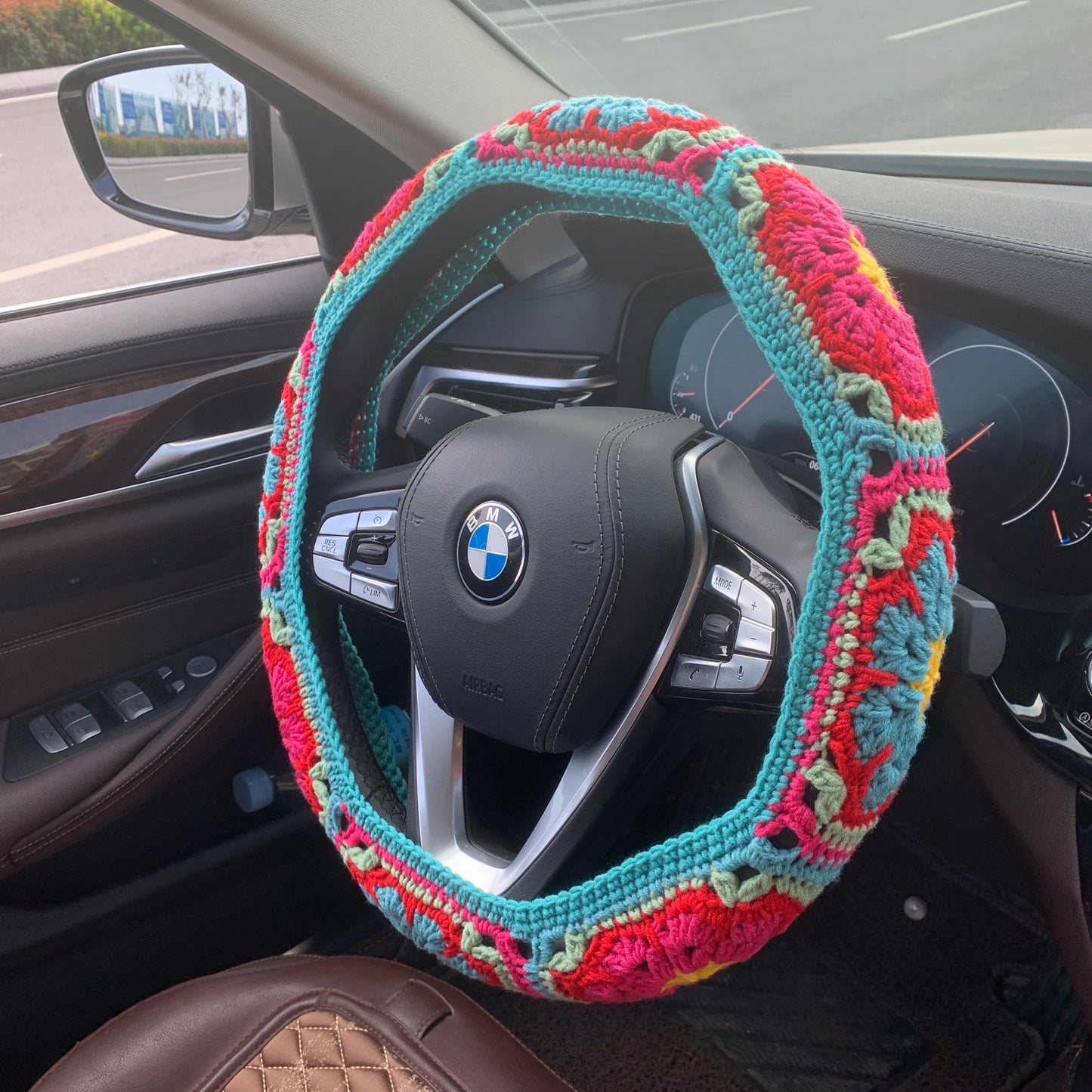 Crochet Steering Wheel Cover Sunflower seat belt Cover for women, Car Accessories decorations