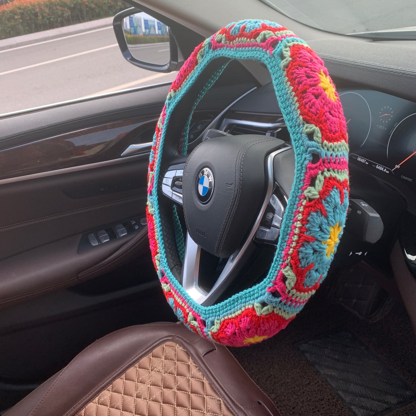 Crochet Steering Wheel Cover Sunflower seat belt Cover for women, Car Accessories decorations