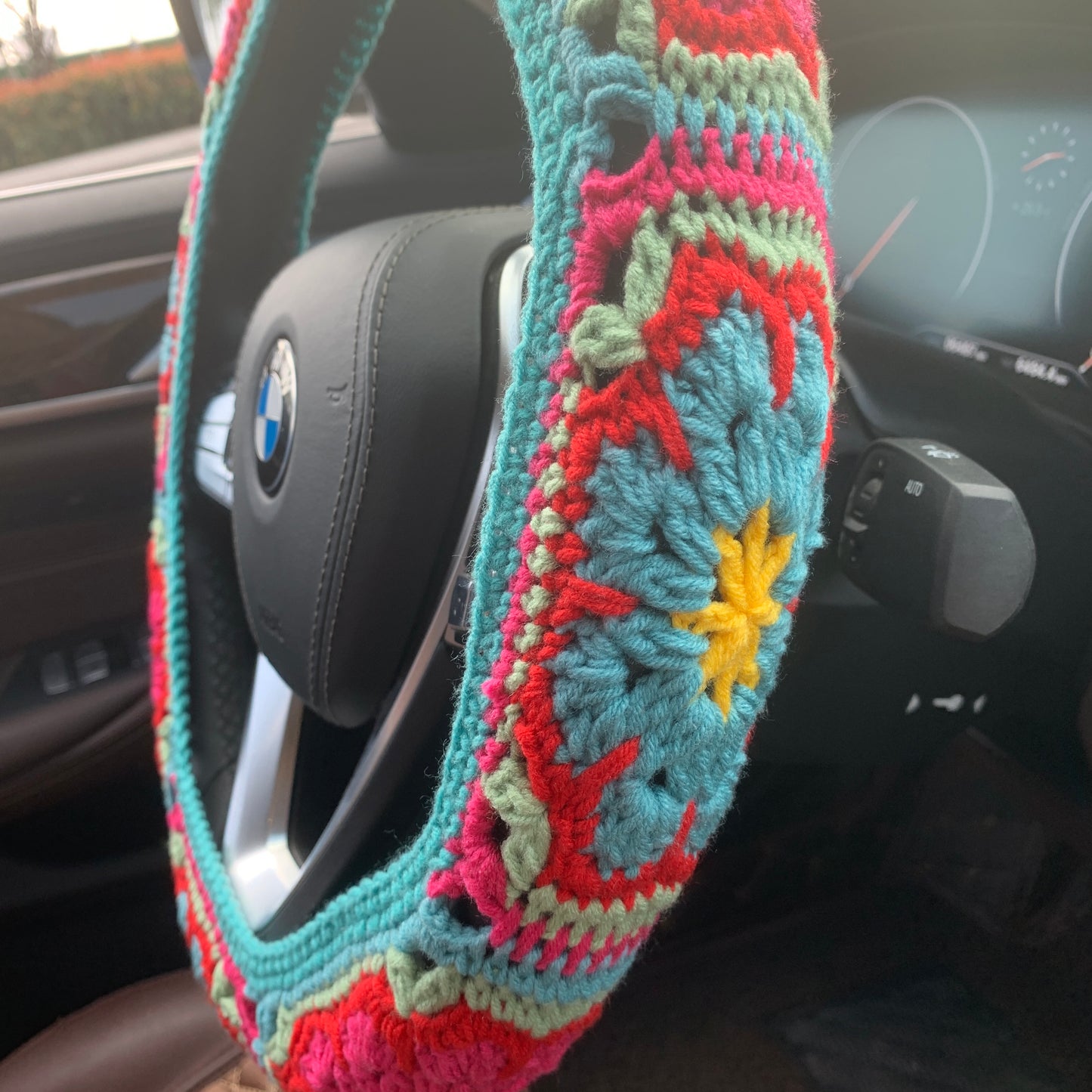 Crochet Steering Wheel Cover Sunflower seat belt Cover for women, Car Accessories decorations