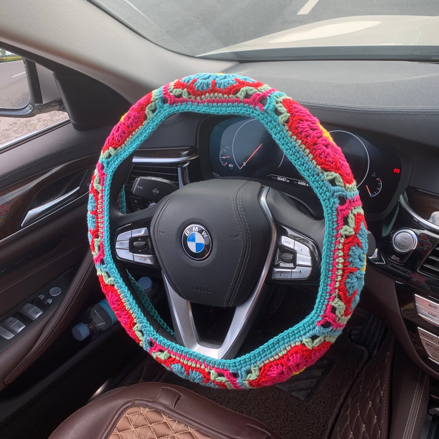 Crochet Steering Wheel Cover Sunflower seat belt Cover for women, Car Accessories decorations