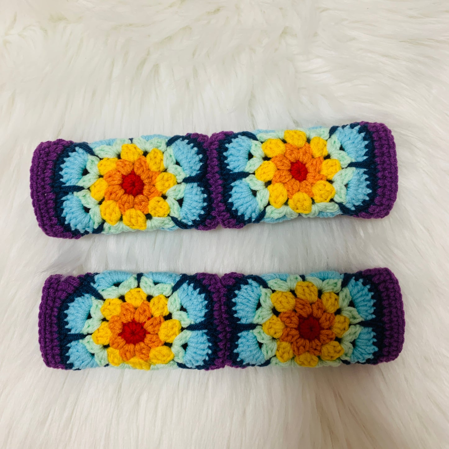 Steering Wheel Cover for women, Crochet cute flower seat belt Cover, Car Accessories decorations