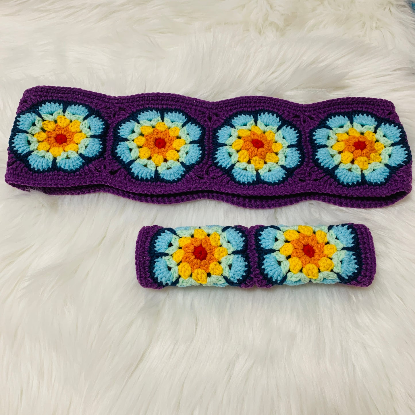 Steering Wheel Cover for women, Crochet cute flower seat belt Cover, Car Accessories decorations