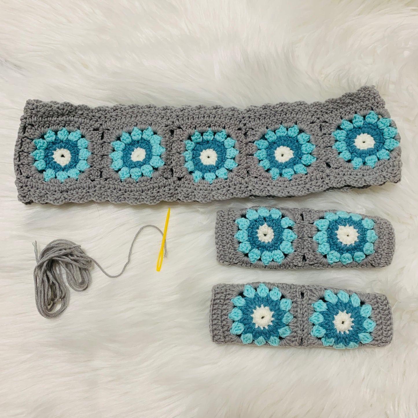 Crochet Steering Wheel Cover for women, cute daisy flower handmade seat belt Cover, Car interior Accessories decorations