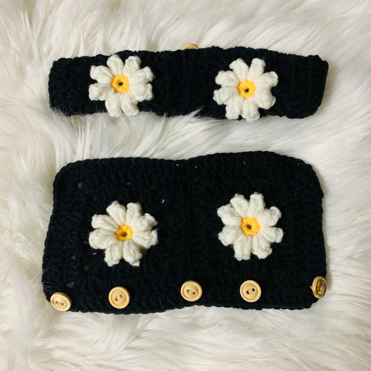 Handmade Crochet handmade Steering Wheel Cover for women, cute daisy flower seat belt Cover, kawaii Car interior Accessories decorations