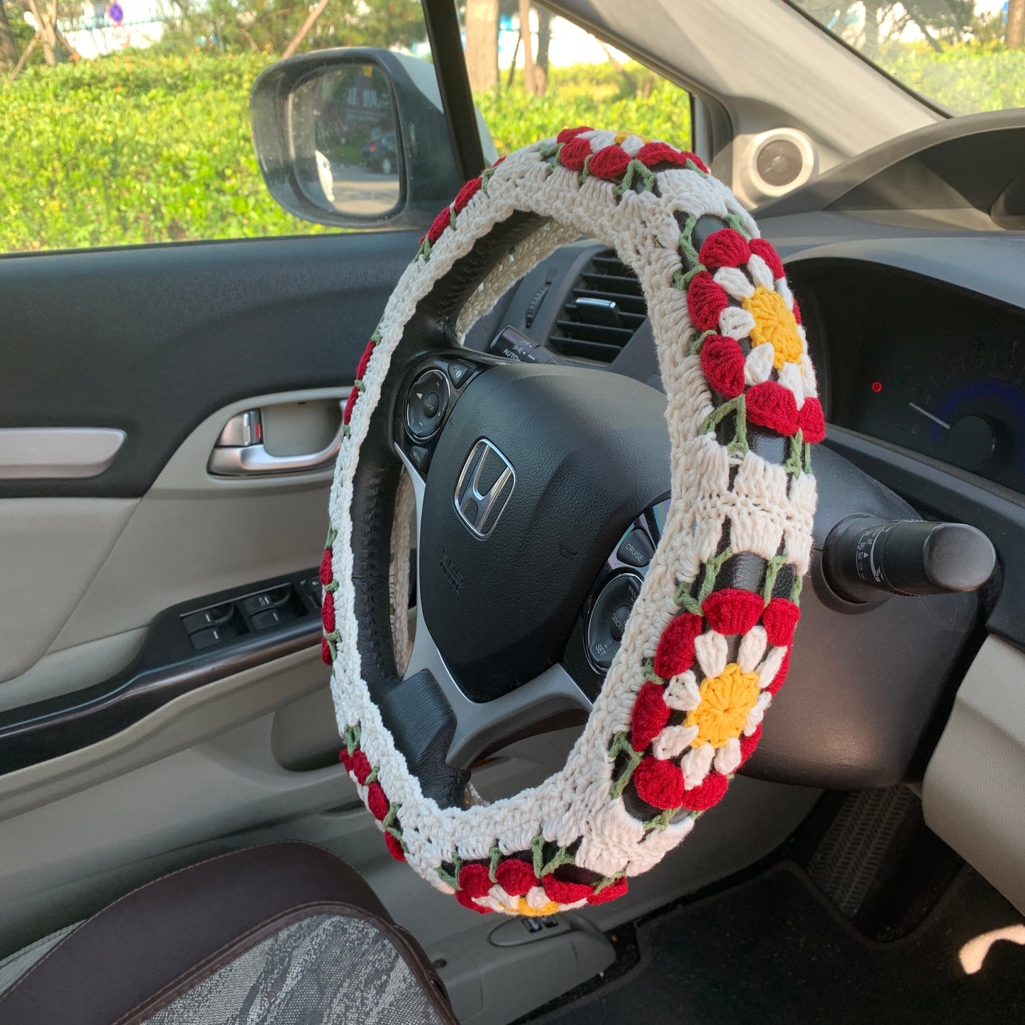 Crochet Steering Wheel Cover for women, handmade seat belt Cover, statement Gift car decor for her Car Accessories decorations