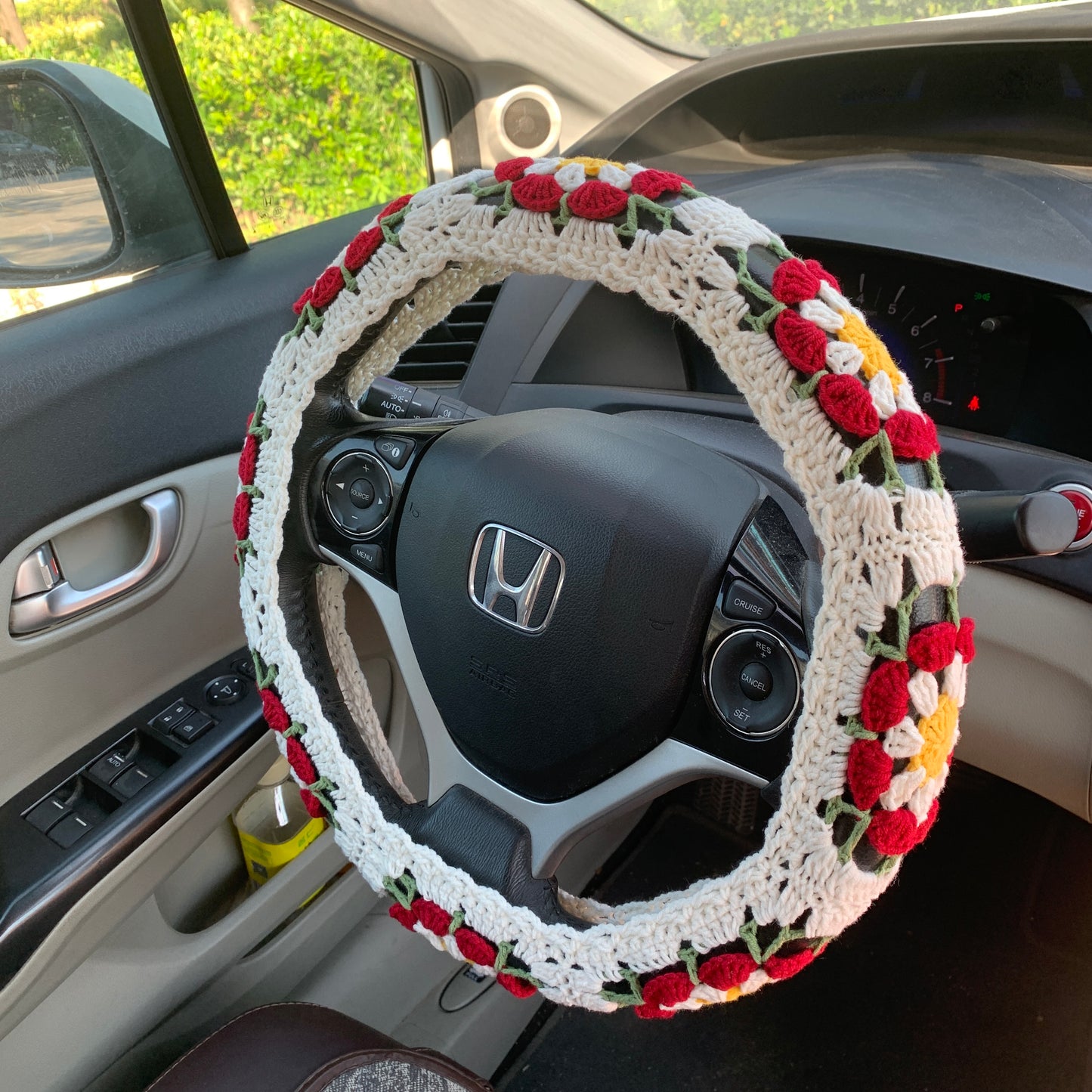 Crochet Steering Wheel Cover for women, handmade seat belt Cover, statement Gift car decor for her Car Accessories decorations