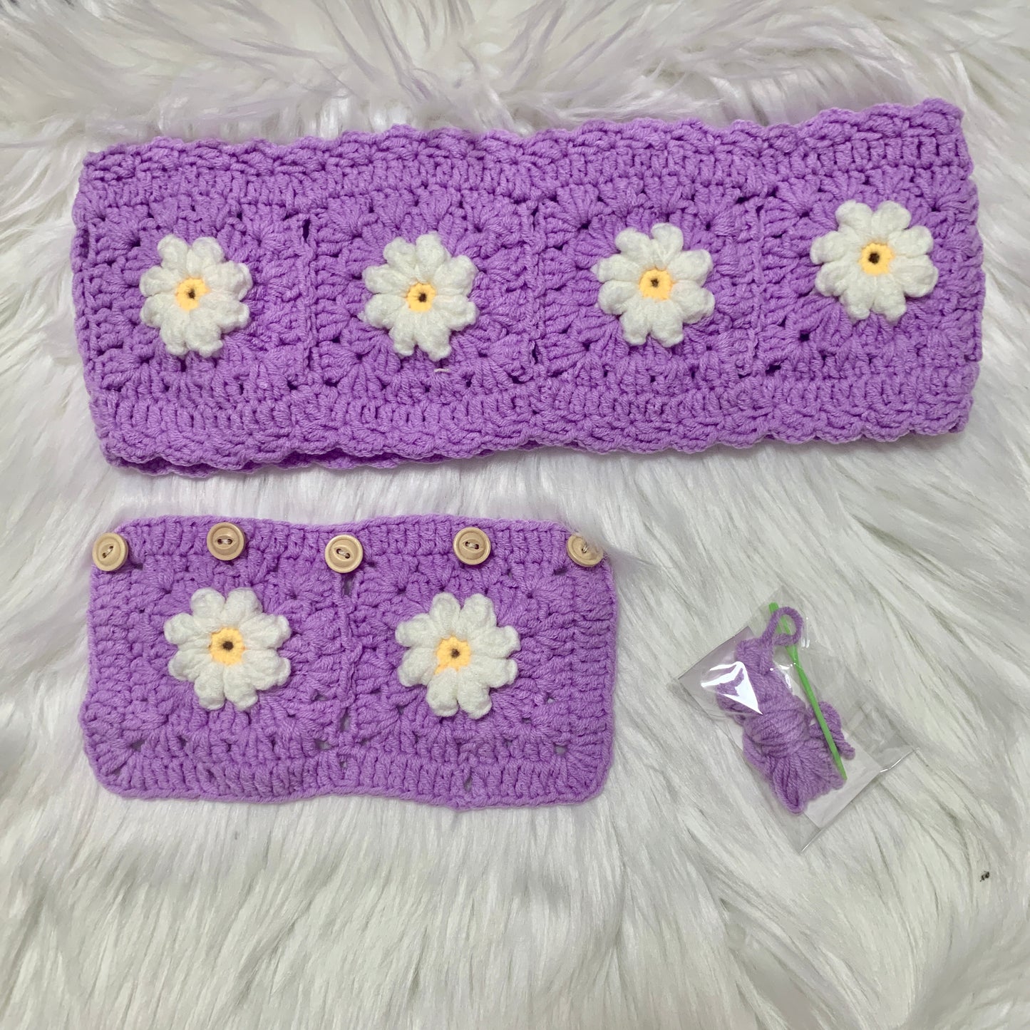 Steering Wheel Cover for women, Crochet Purple Puff flower seat belt Cover, Car Accessories decorations