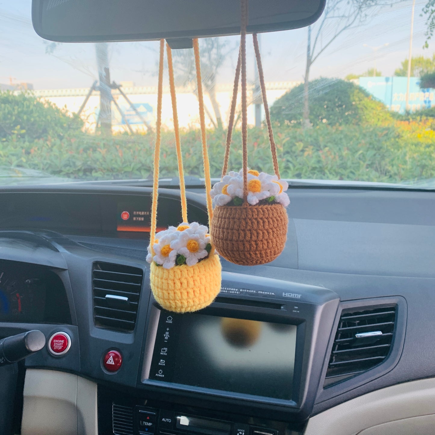 Cute daisy Car Mirror Hanging Interior Rear View Mirror Flower Car Accessories Crochet gift for car handmade gift