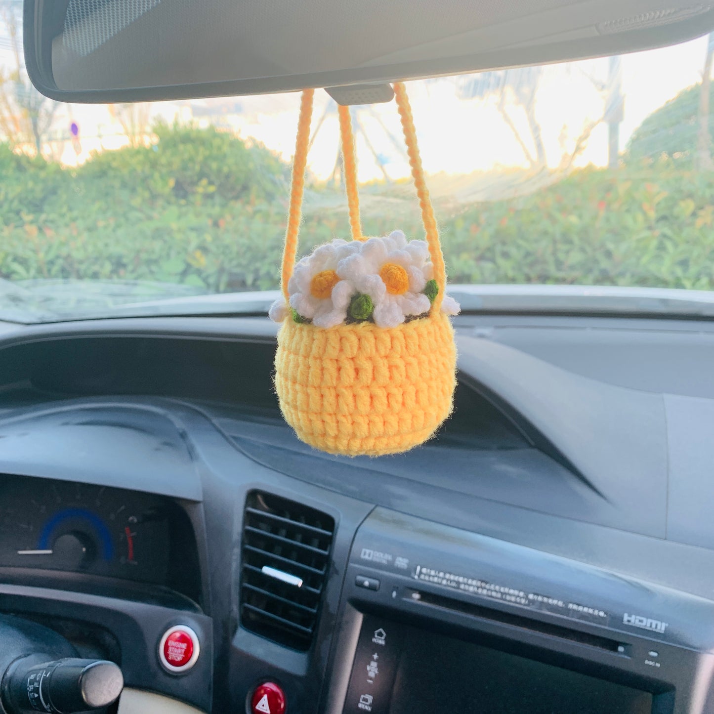 Cute daisy Car Mirror Hanging Interior Rear View Mirror Flower Car Accessories Crochet gift for car handmade gift