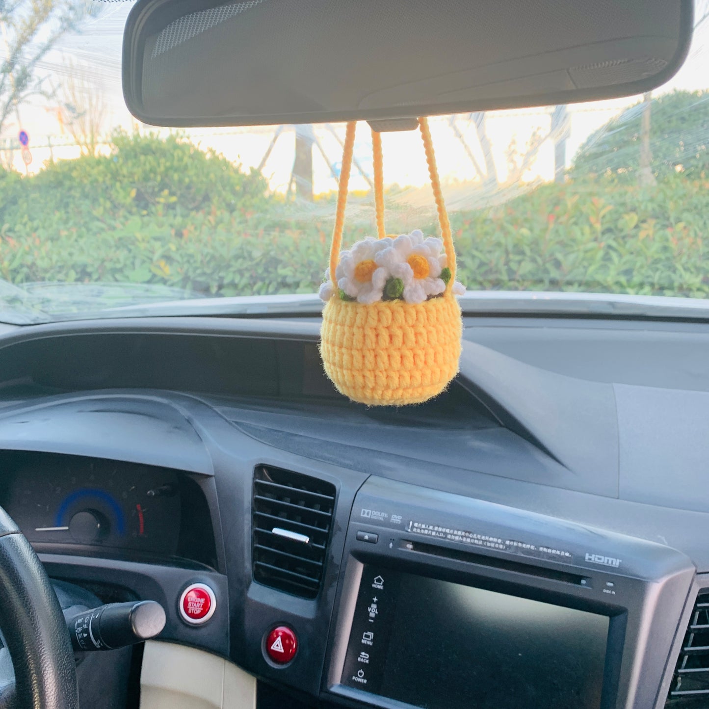 Cute daisy Car Mirror Hanging Interior Rear View Mirror Flower Car Accessories Crochet gift for car handmade gift