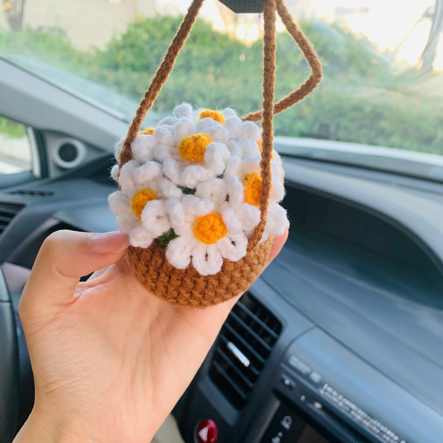 Cute daisy Car Mirror Hanging Interior Rear View Mirror Flower Car Accessories Crochet gift for car handmade gift