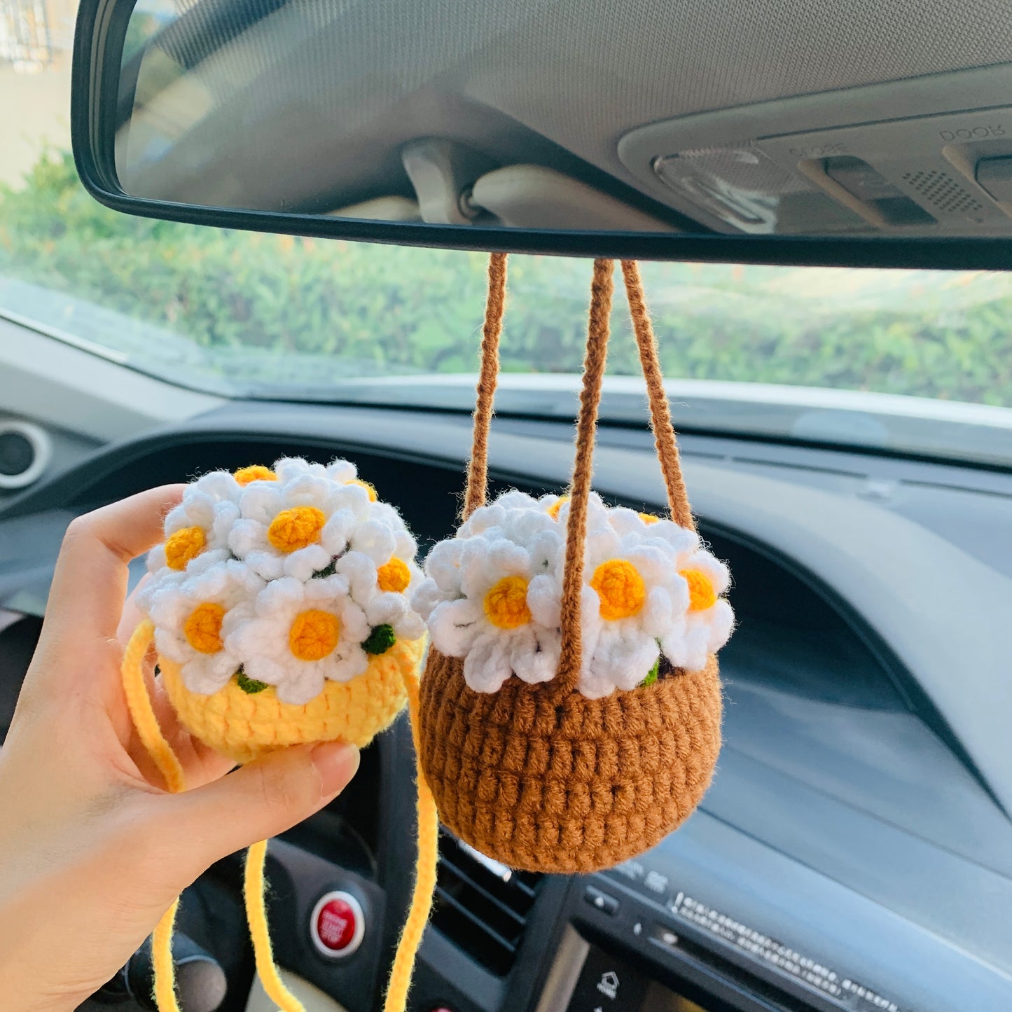 Cute daisy Car Mirror Hanging Interior Rear View Mirror Flower Car Accessories Crochet gift for car handmade gift