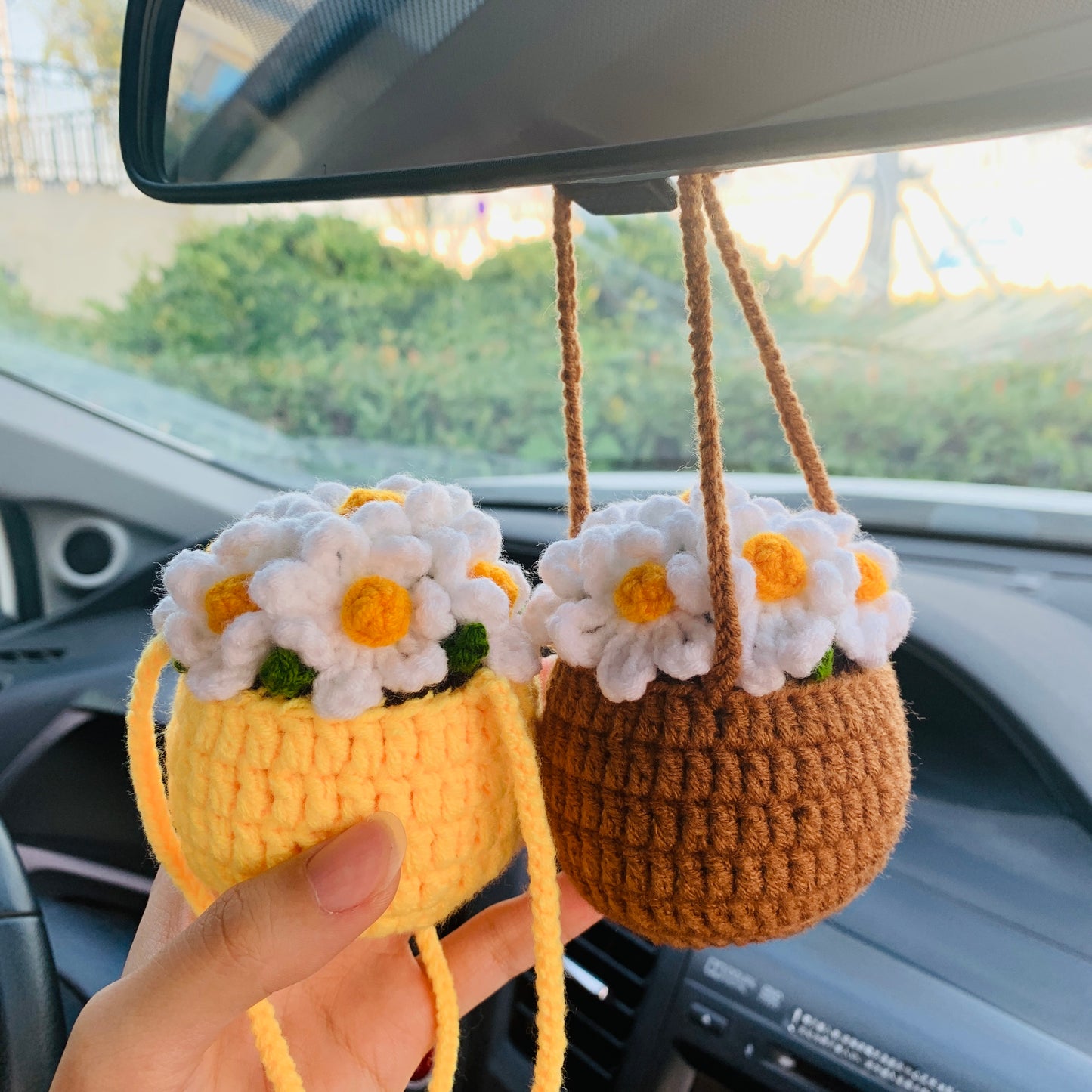 Cute daisy Car Mirror Hanging Interior Rear View Mirror Flower Car Accessories Crochet gift for car handmade gift