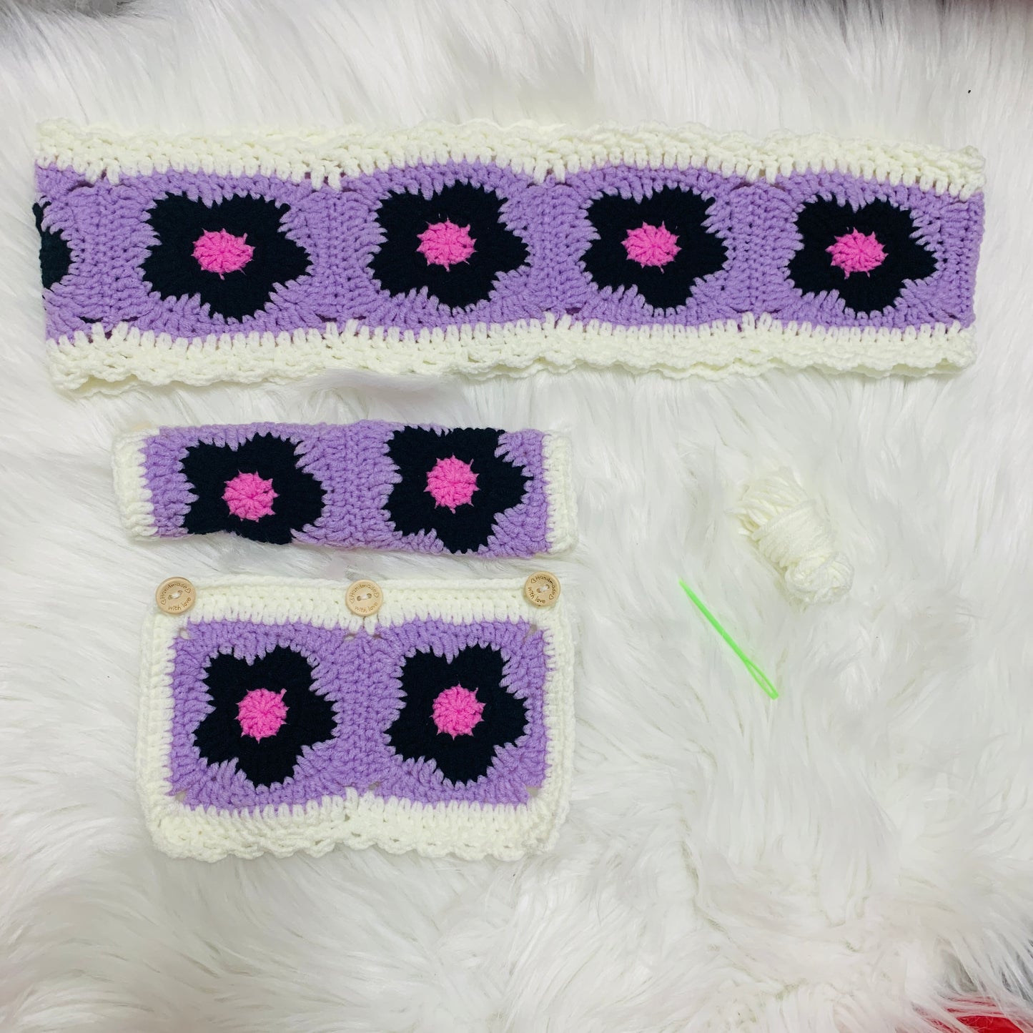 Handmade crochet Steering Wheel Cover for women, cute flower seat belt Cover, Car interior Accessories decorations car gift