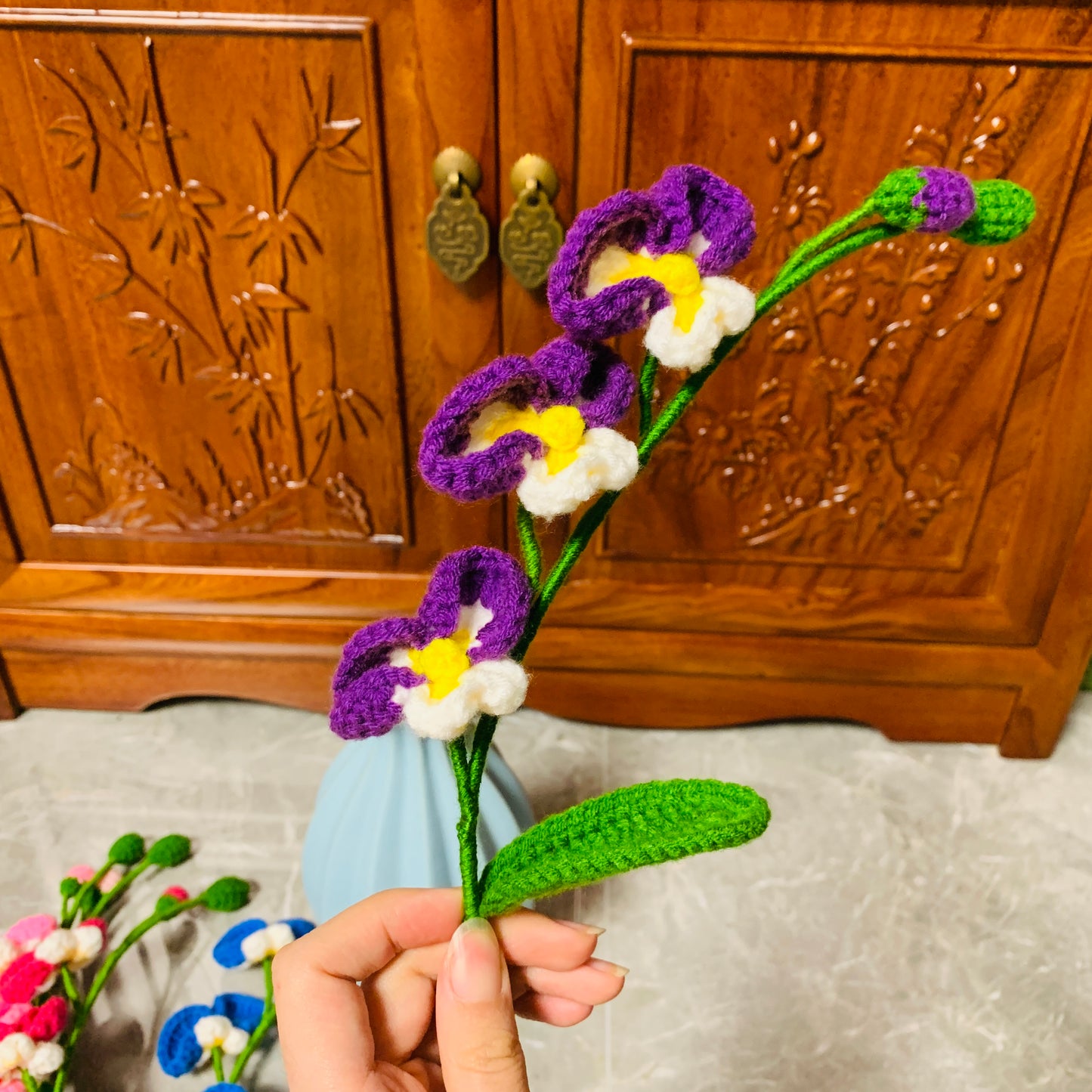 Crochet flowers butterfly orchid flower , Handmade knitted Flower Bouquet A bunch of flower Anniversary Home Decor Valentine's Gift for her