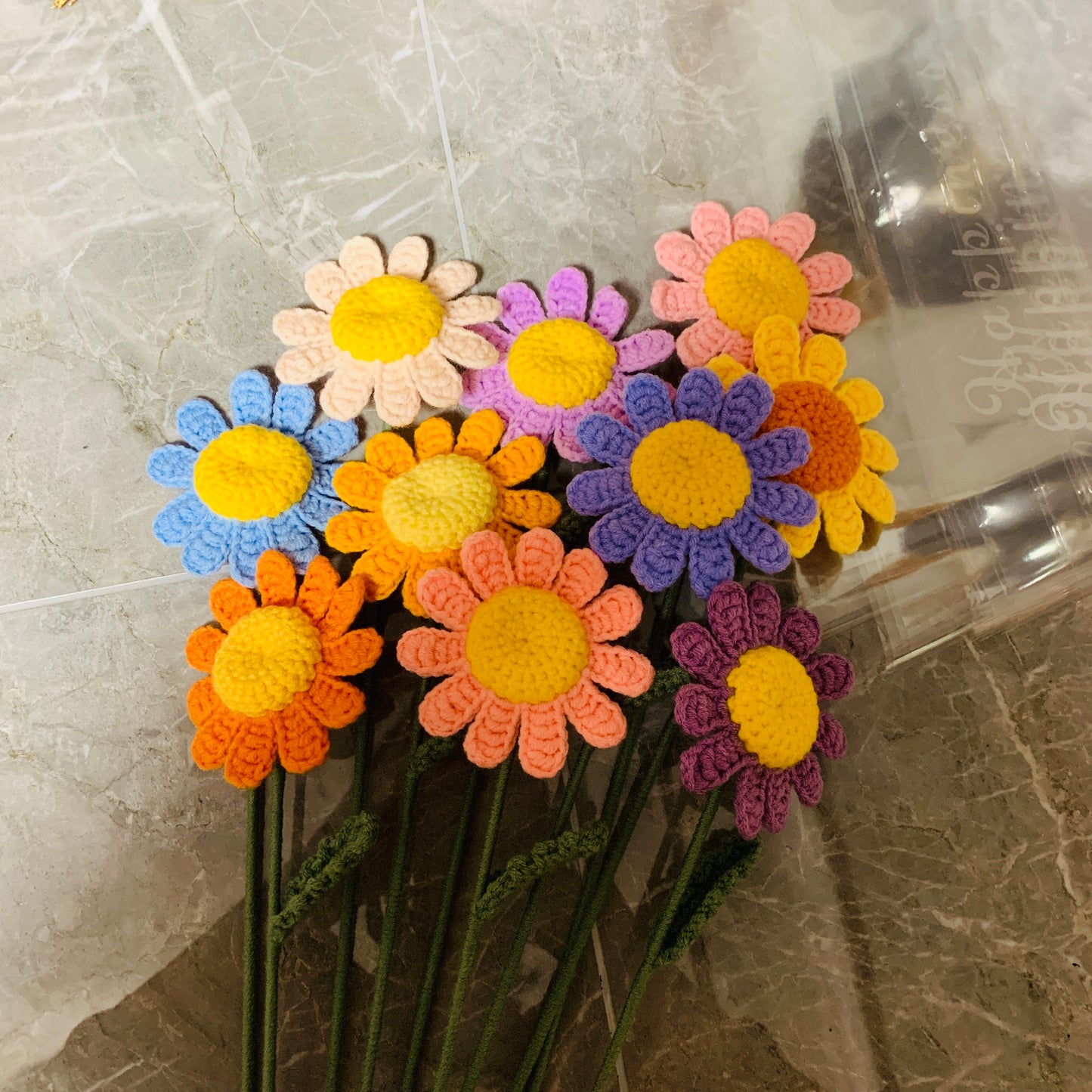 Crochet flowers colorful daisy flower Handmade knitted Flower Bouquet A bunch of flower Anniversary Home Decor Valentine's Gift for her