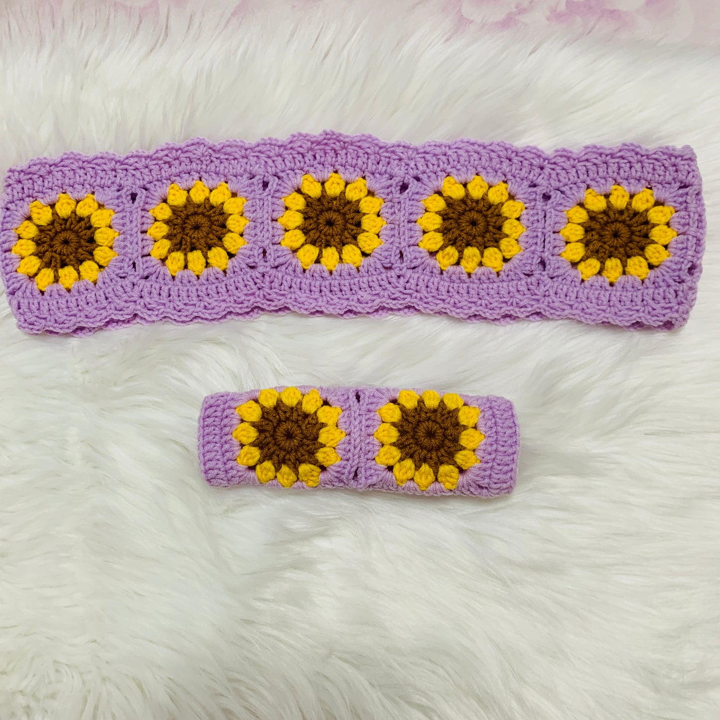 Steering Wheel Cover for women, Crochet Light Purple flower seat belt Cover, Car Accessories decorations