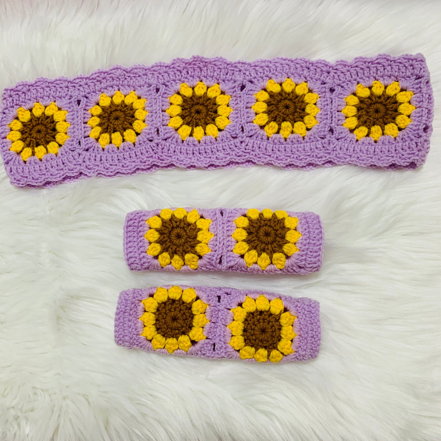 Steering Wheel Cover for women, Crochet Light Purple flower seat belt Cover, Car Accessories decorations