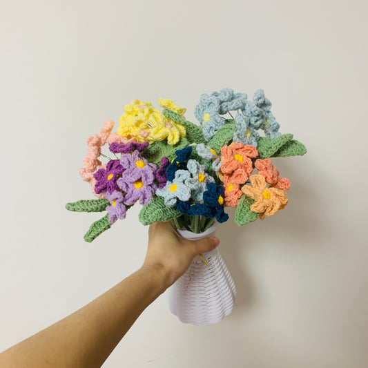 Crochet flowers,  forget-me-not flower ornaments,  A bunch of flower Anniversary bouquet Gift for her