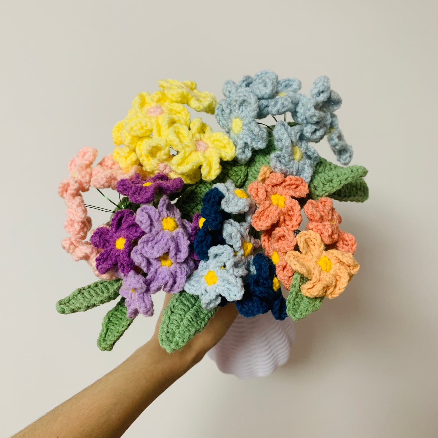 Crochet flowers,  forget-me-not flower ornaments,  A bunch of flower Anniversary bouquet Gift for her