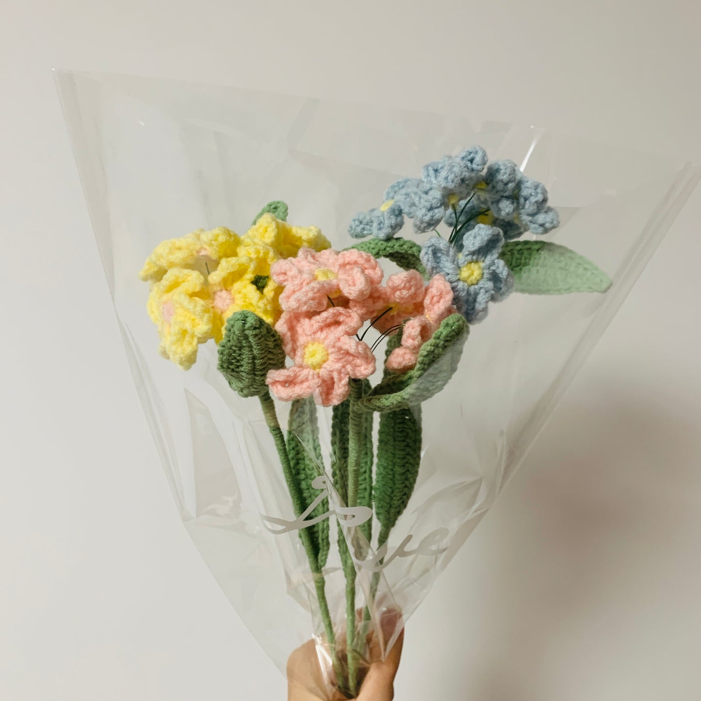 Crochet flowers,  forget-me-not flower ornaments,  A bunch of flower Anniversary bouquet Gift for her