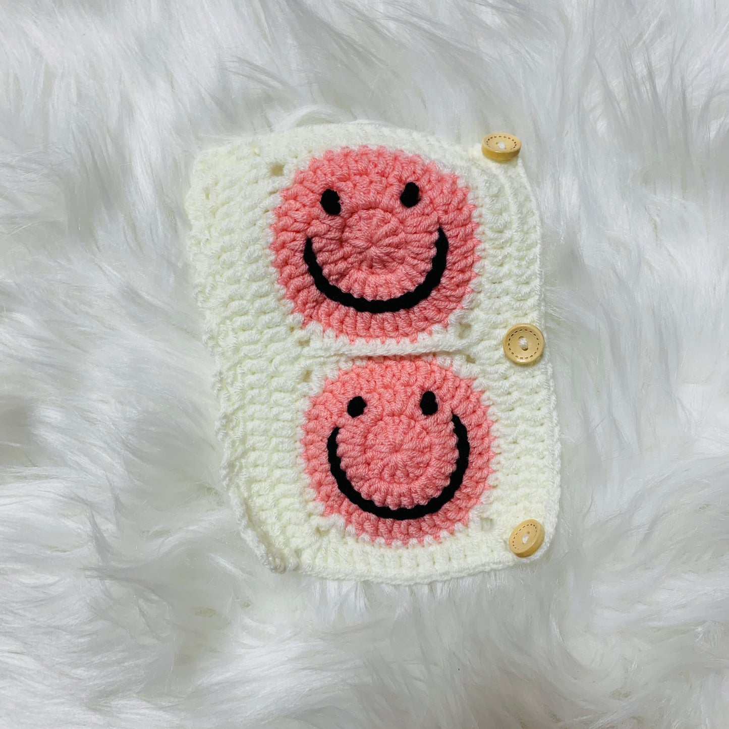 Steering Wheel Cover for women, Crochet cute pink Smiley face flower seat belt Cover, Car Accessories decorations