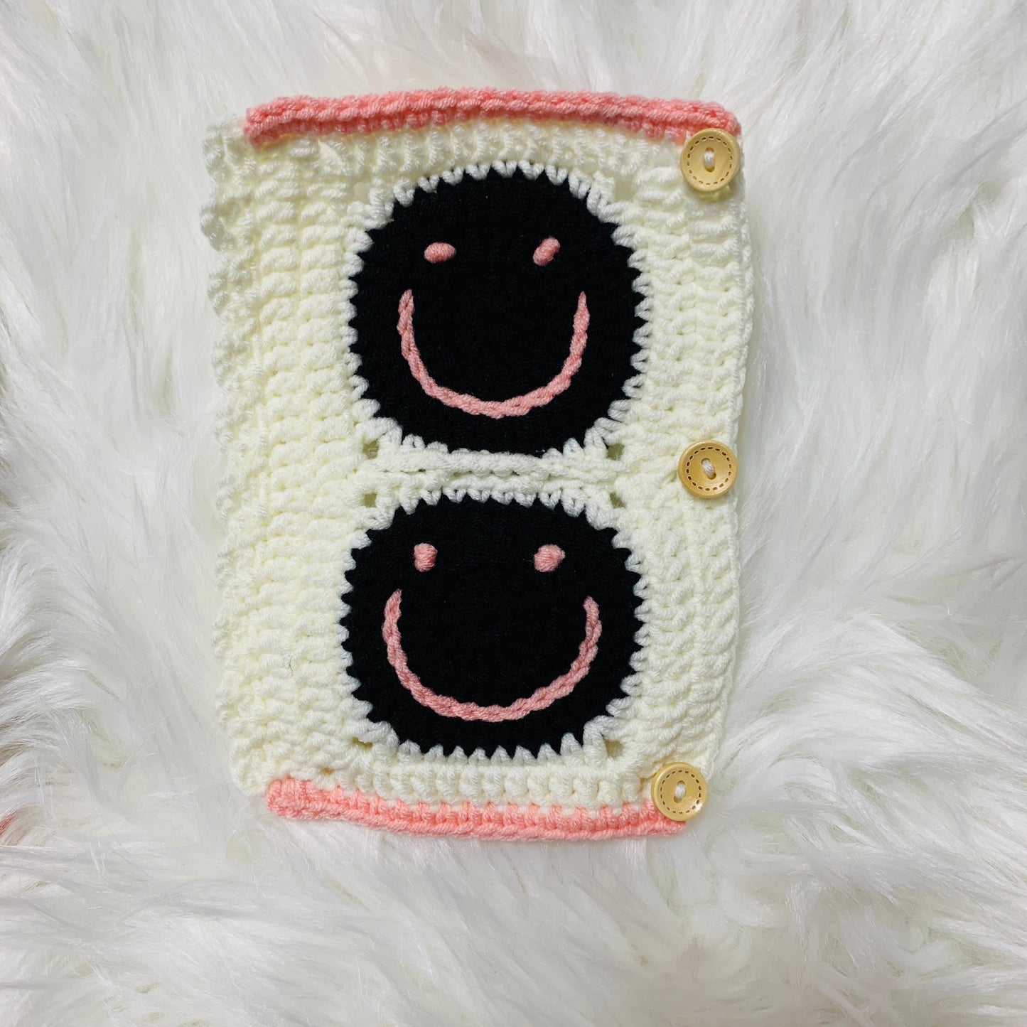 Steering Wheel Cover for women, Crochet White Black Smiley face seat belt Cover, Car Accessories decorations