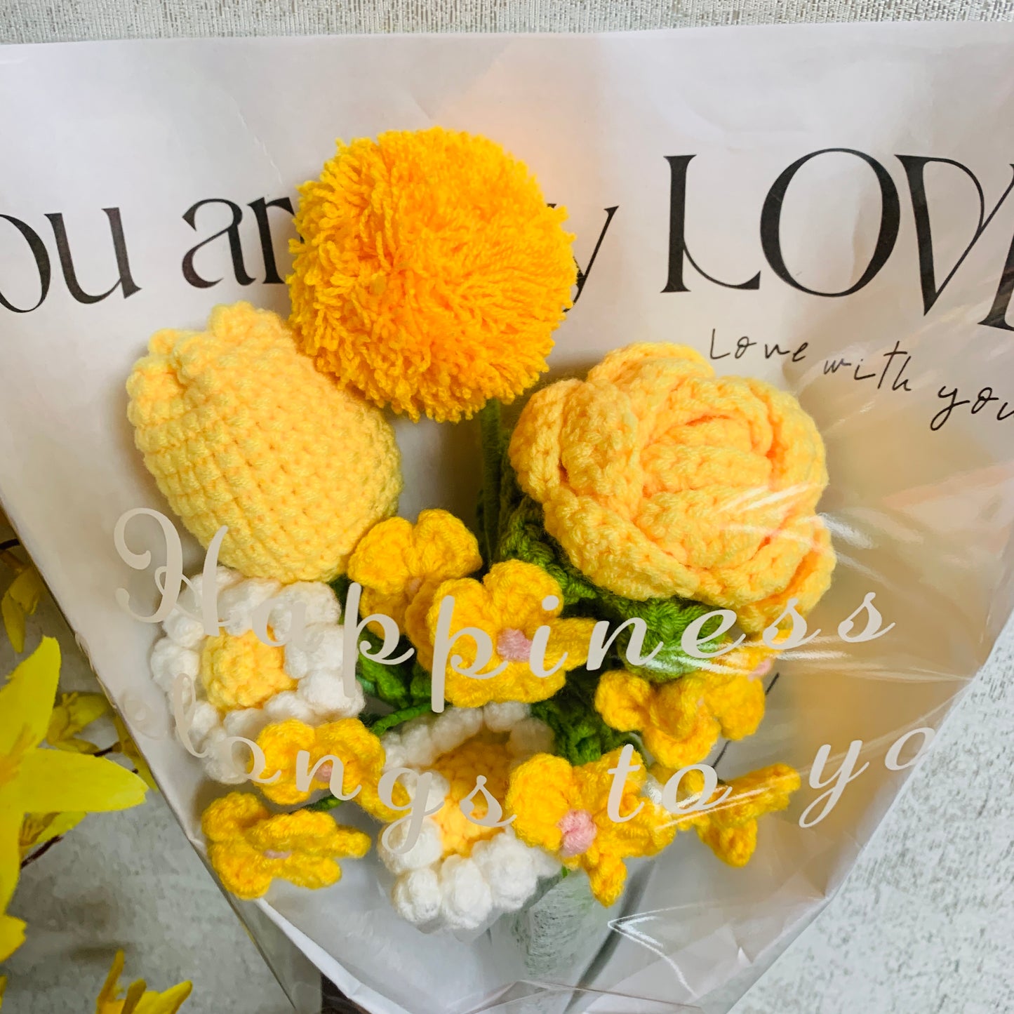 Crochet flowers tulip rose Daisy forget me not ornaments cute A bunch of flower Anniversary bouquet Gift for her