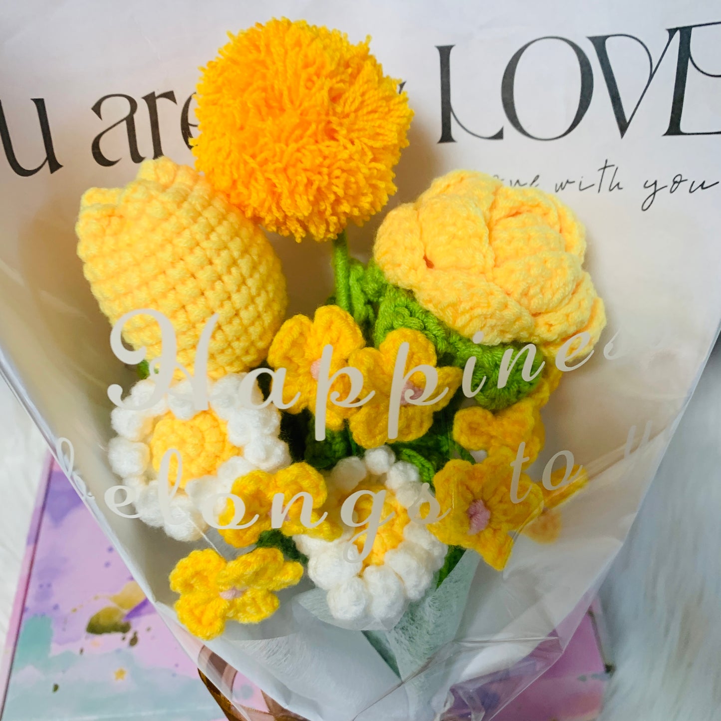 Crochet flowers tulip rose Daisy forget me not ornaments cute A bunch of flower Anniversary bouquet Gift for her