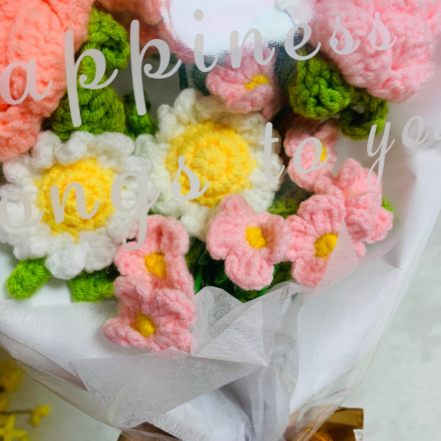 Crochet flowers Rose Carnation Daisy forget me not ornaments cute A bunch of flower Anniversary bouquet Gift for her