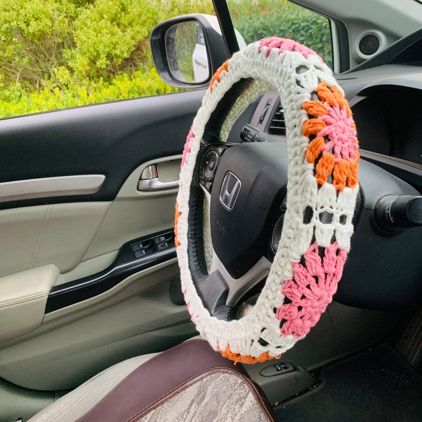 Steering Wheel Cover for women, Crochet cute flower seat belt Cover, Car Accessories decorations