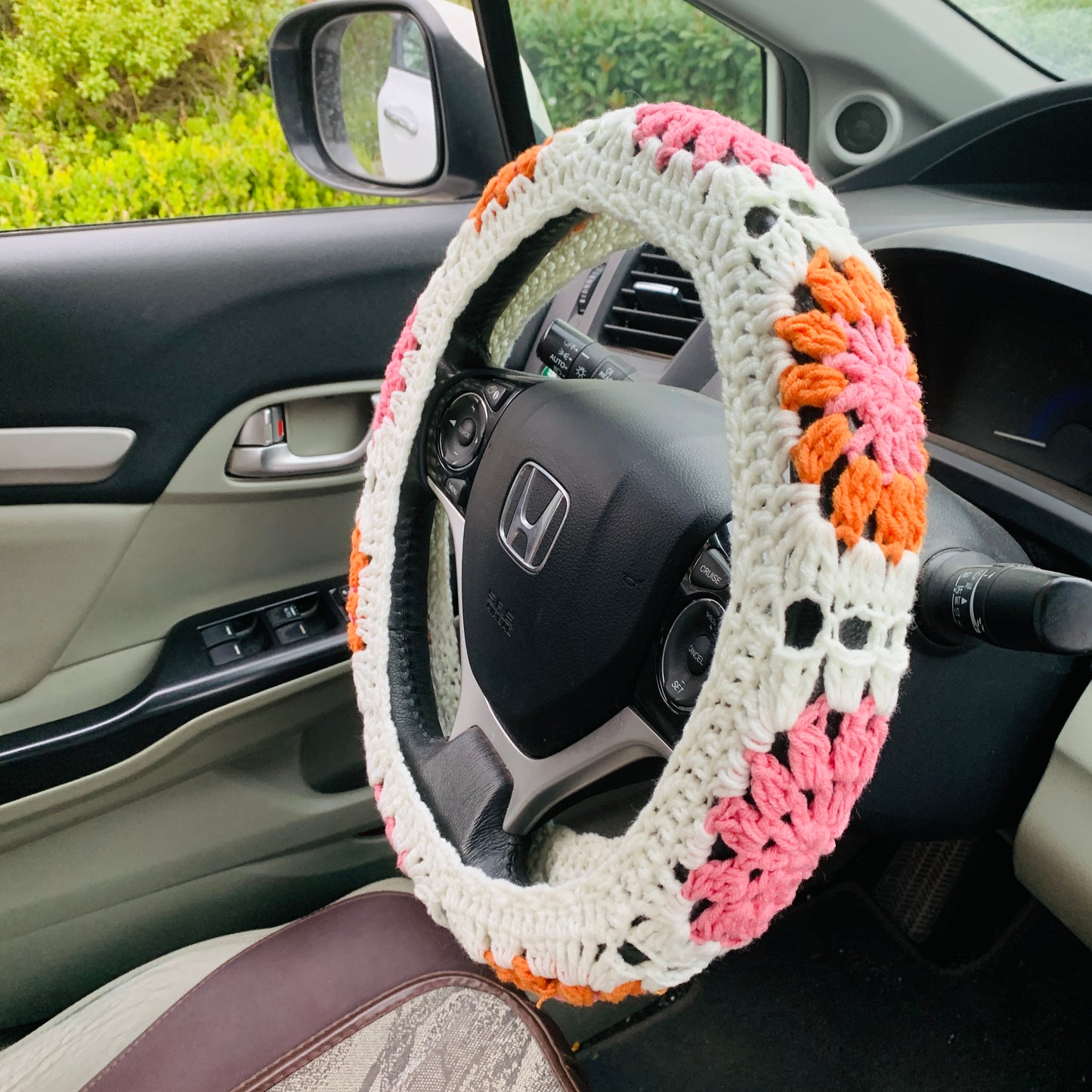 Steering Wheel Cover for women, Crochet cute flower seat belt Cover, Car Accessories decorations