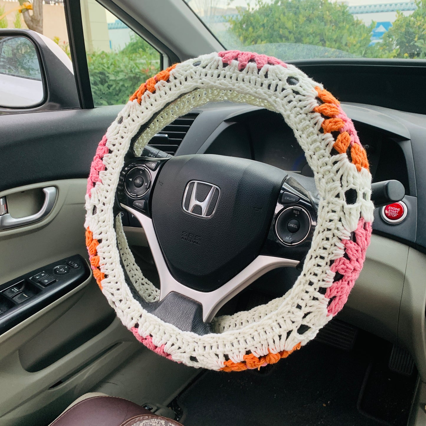 Steering Wheel Cover for women, Crochet cute flower seat belt Cover, Car Accessories decorations