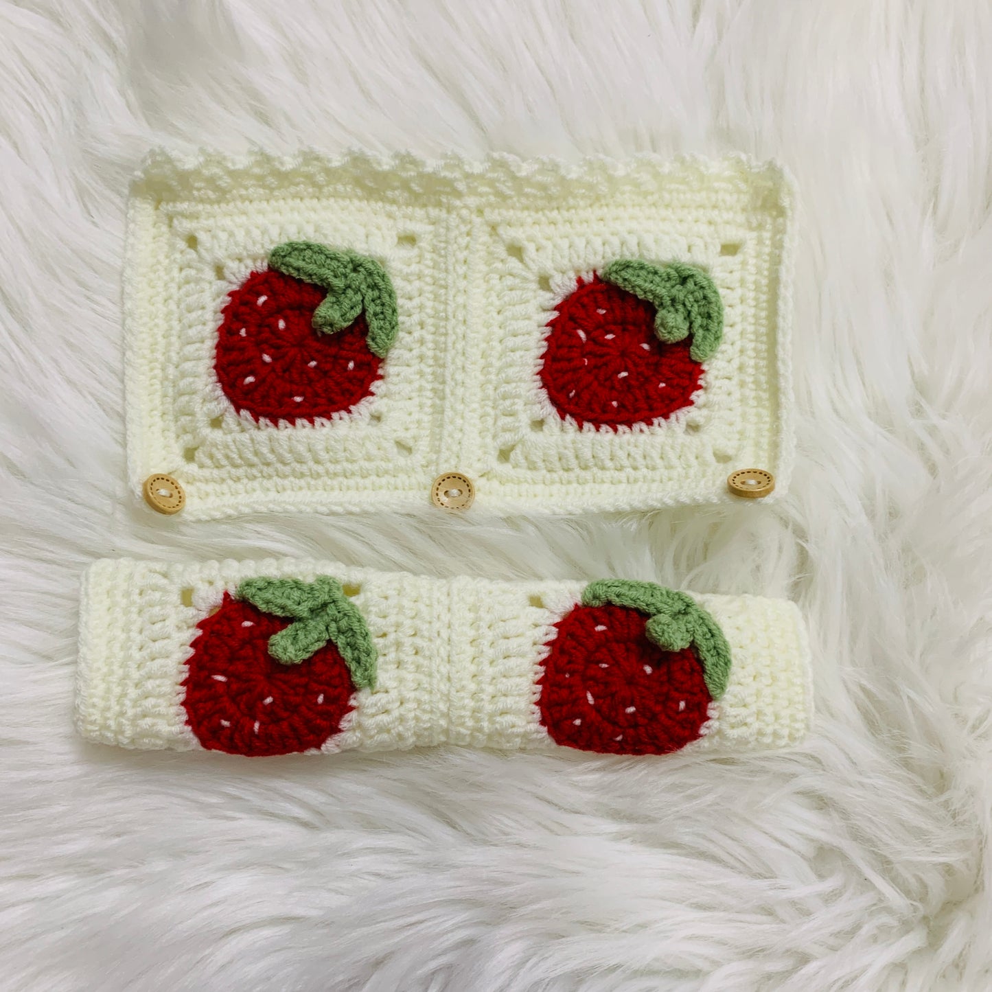 Steering Wheel Cover for women, Crochet cute Strawberry flower seat belt Cover, Car Accessories decorations