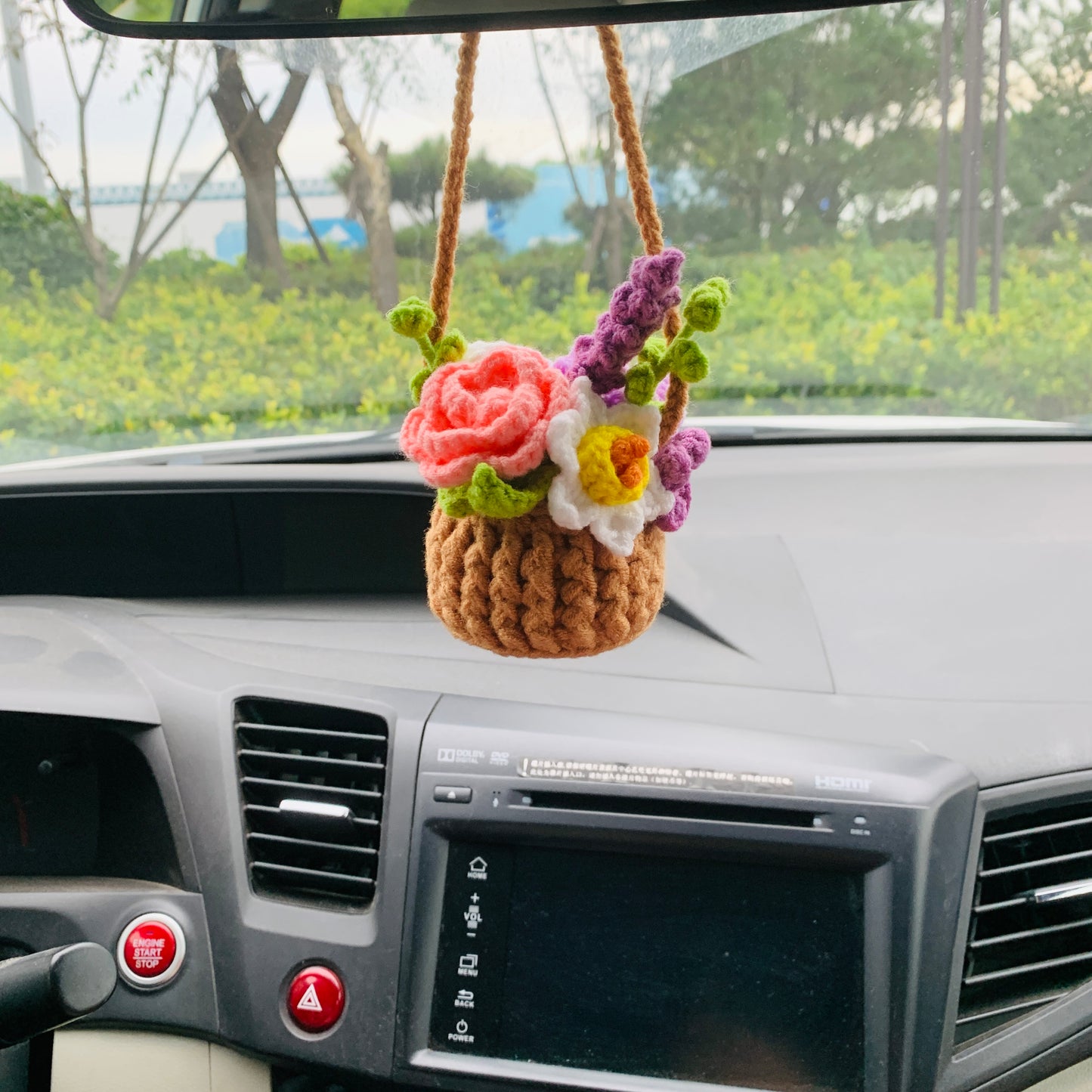 Cute flower basket kawaii Flower rose lavender Car Mirror Hanging Charm Decor Teens Interior Rear View Mirror car Accessories for Women