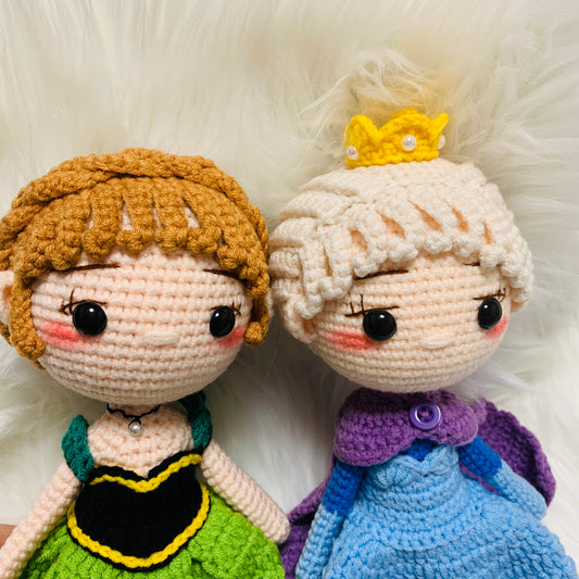 10 inches Crochet Elsa Anna Princess Doll, Handmade Disney Inspired ice Princess Amigurumi Doll Gift