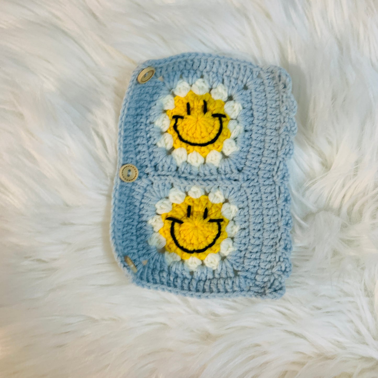 Handmade crochet cute smiley face Steering Wheel Cover for women,daisy flower seat belt Cover, Car interior Accessories decorations car gift