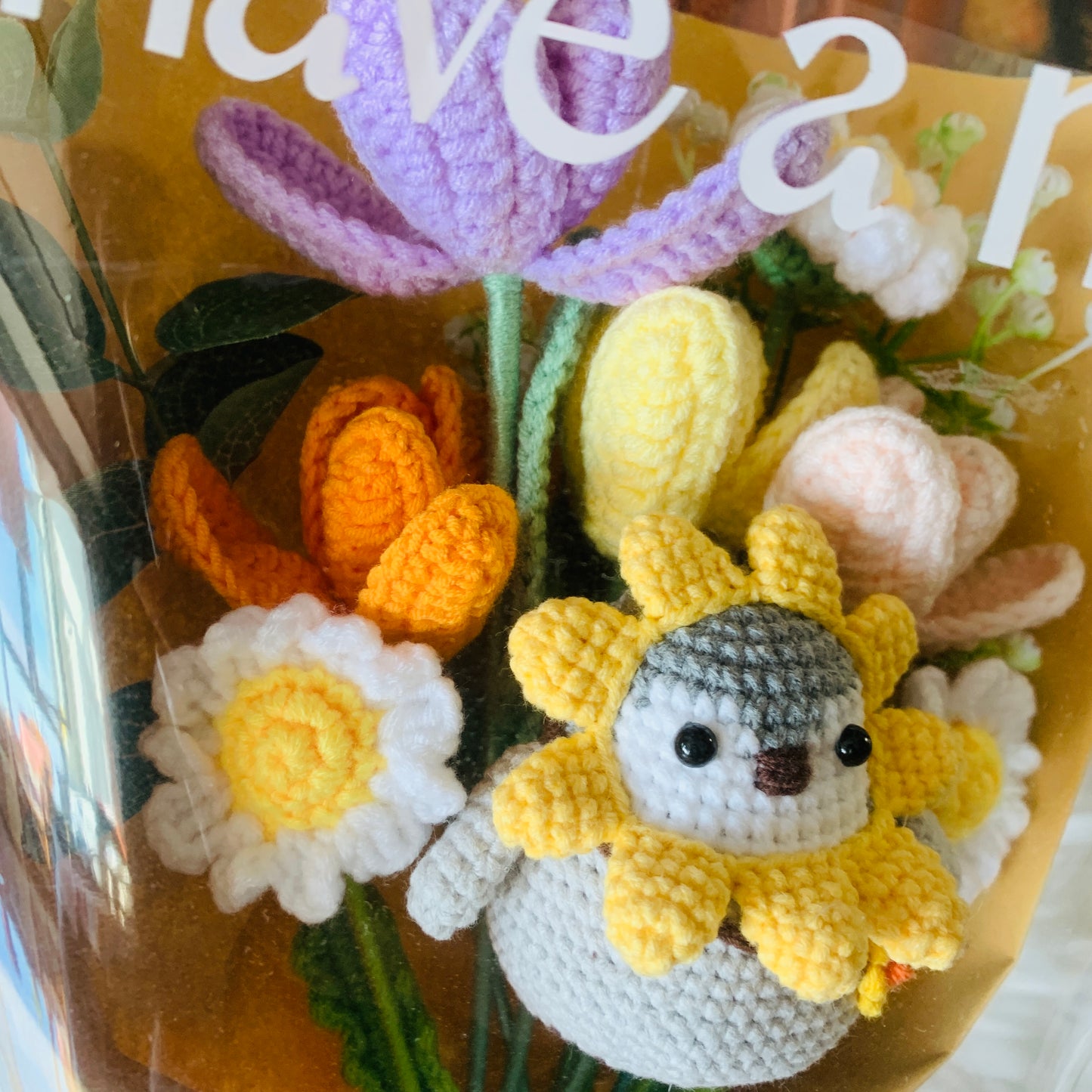 Crochet flowers, Sunflower penguin Tulip Daisy flower ornaments, cute A bunch of flower Anniversary bouquet Gift for her