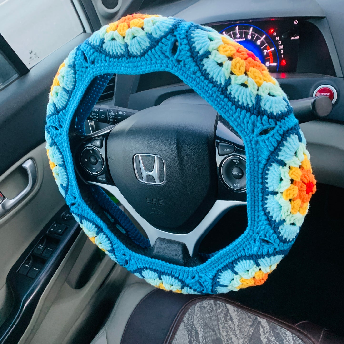 Steering Wheel Cover for women, handmade Crochet Galsang flower seat belt Cover, Car Accessories decorations