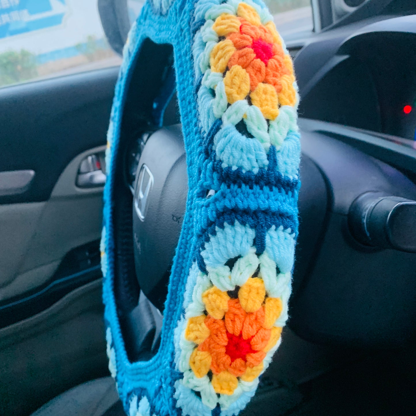 Steering Wheel Cover for women, handmade Crochet Galsang flower seat belt Cover, Car Accessories decorations