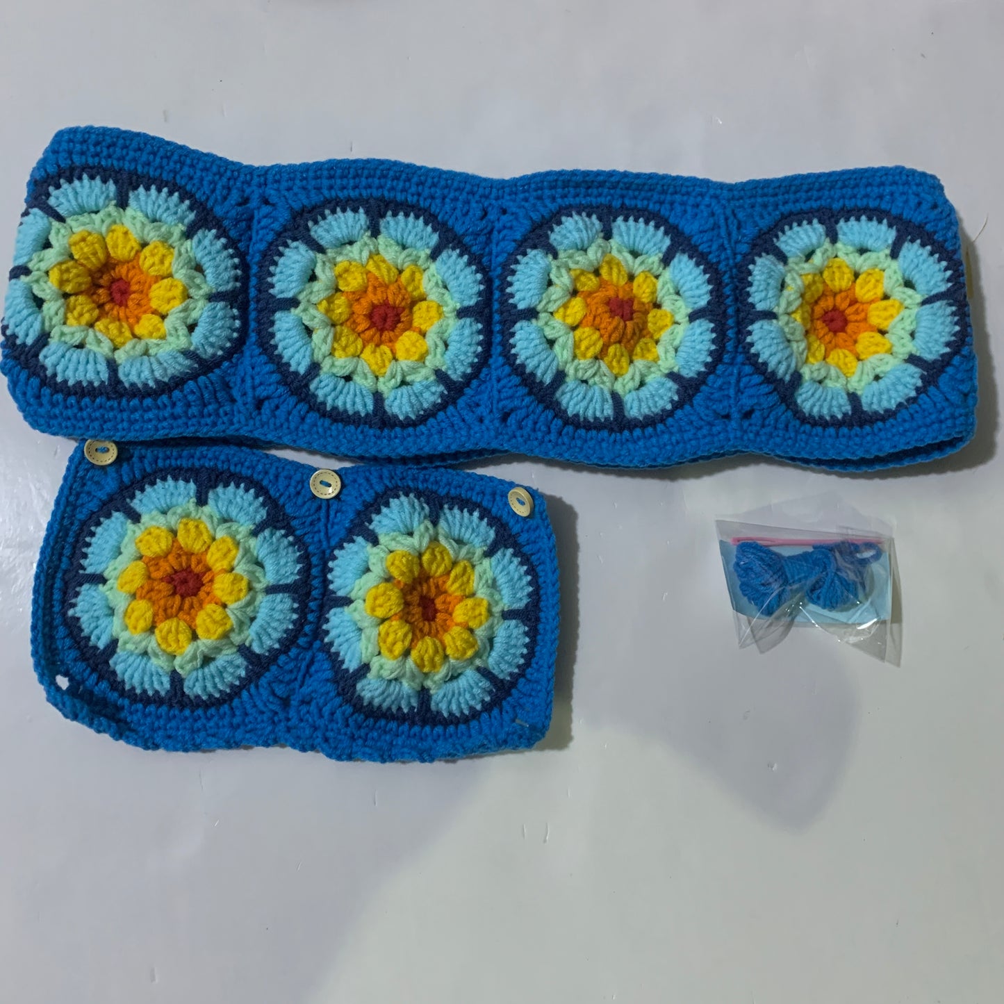 Steering Wheel Cover for women, handmade Crochet Galsang flower seat belt Cover, Car Accessories decorations