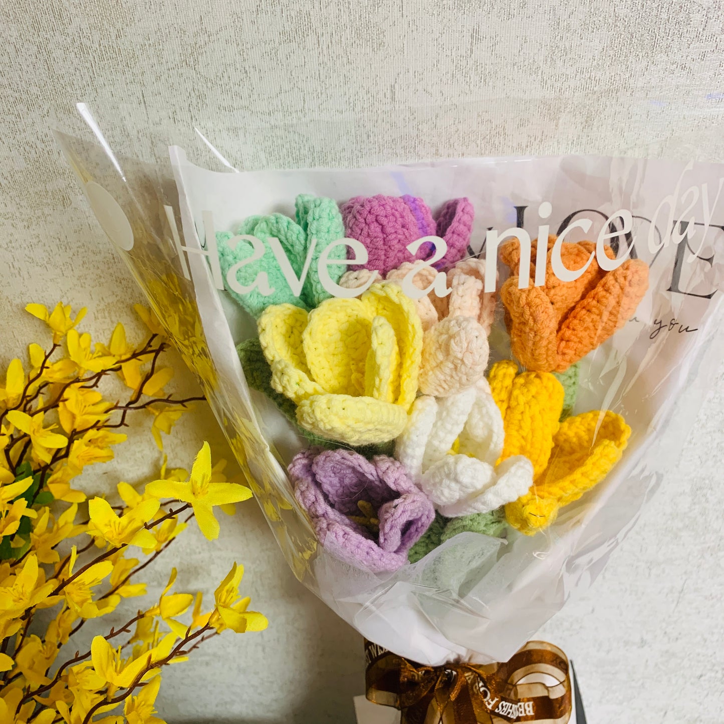 Crochet flowers tulip flower ornaments, Handmade knitted Flower Bouquet A bunch of flower Anniversary Home Decor Valentine's Gift for her